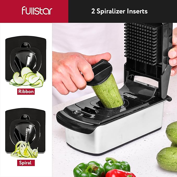 Fullstar The Original Pro Chopper - Vegetable Chopper and Spiralizer, Food Chopper with Container, Fruit Slicer, Kitchen Gadgets & Accessories, Home Essentials (9 in 1, Silver)