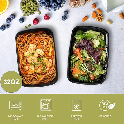 15 Pack- Meal Prep Containers 32oz, Plastic Food Prep Containers Reusable, Leakproof To Go Food Containers with Lids, BPA-Free, Microwave/Dishwasher/Freezer Safe