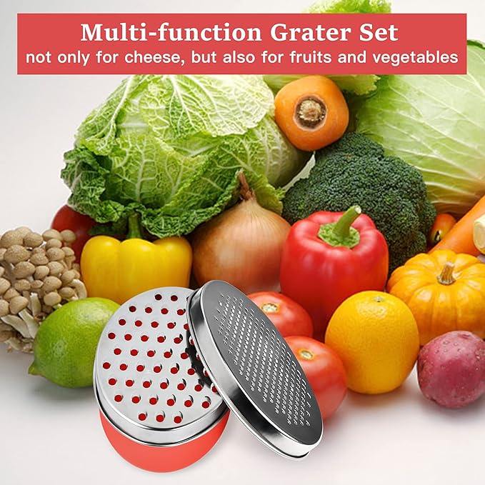 Cheese Grater Akamino Grater Lemon with Food Storage Container & Lid Grinder Grater for kitchen - Perfect For Hard Parmesan，Ginger, Vegetables, Butter (Red)