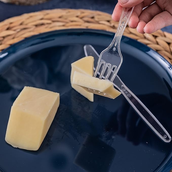 Party Bargains Disposable Cutlery Set Color: Clear Sapphire 300 Pcs: 100 Spoons, 100 Knives, 100 Forks. Heavy Duty & Solid Disposable Silverware Utensils Set for Weddings, Buffets, Luncheons
