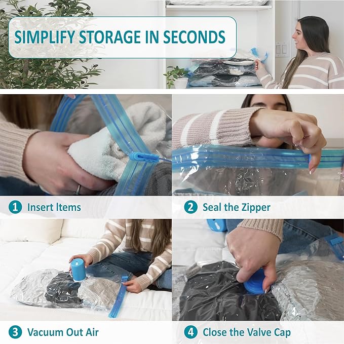 Cozy Essential 26 Pack Vacuum Storage Bags with Portable Electric Pump, Vacuum Seal Space Saver Bags for Clothing, Pillows, Blanket, Bedding, Comforters