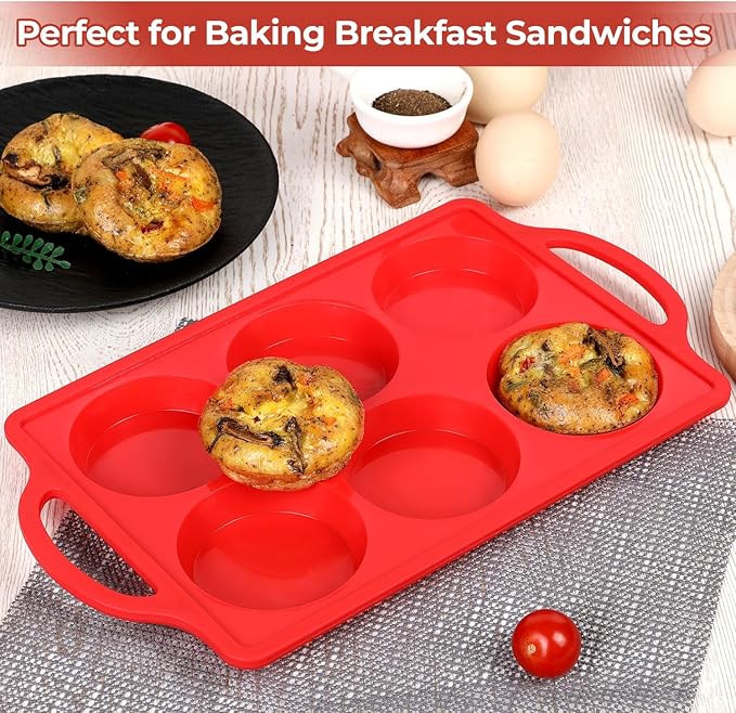 CAKETIME Muffin Top Pan Non Stick, 3 Inch Metal Frame Round Egg Baking Pan for Oven English Muffins, Whoopie Pies, Corn Bread, Egg Bites, Breakfast Sandwiches Tarts 3 Pack Red