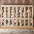 70.8" Bookshelf with Glass Doors, Farmhouse Modular Bookcase with 6-Tier Adjustable Shelves, Large Storage Cabinet for Living Room & Home Office, Set of 4, Brown