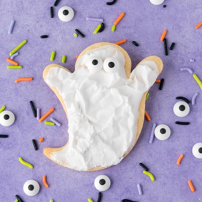 Sweets Indeed Halloween Cookie Cutters with Sprinkle Mix & Candy Eyeballs – 2 oz Sprinkles + 3 Food-Safe Cookie Cutters (Pumpkin, Ghost, Bat) | Halloween Baking & Decorating Kit