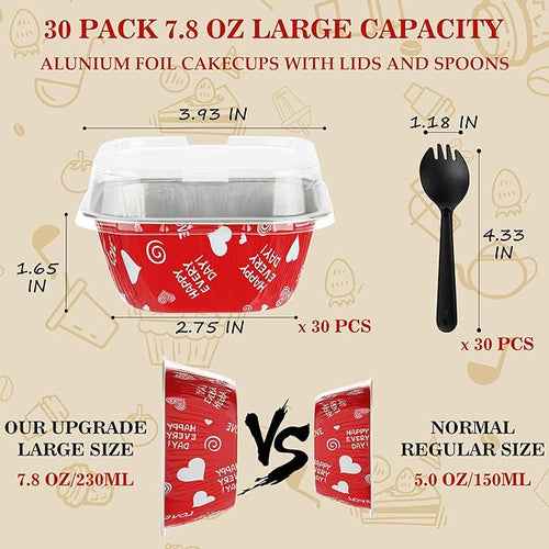 30PCS 7.8OZ Foil Baking Cups with Lids - Mini Cake Tins & Pans for Holiday Gifts, Happy Hour