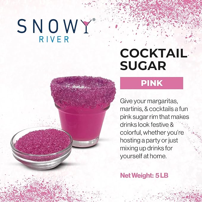 Snowy River Pink, Cocktail & Margarita Sugar Rimmer - Vibrant Color Glass Rimming Sugar with Medium Crystal Texture - 80oz