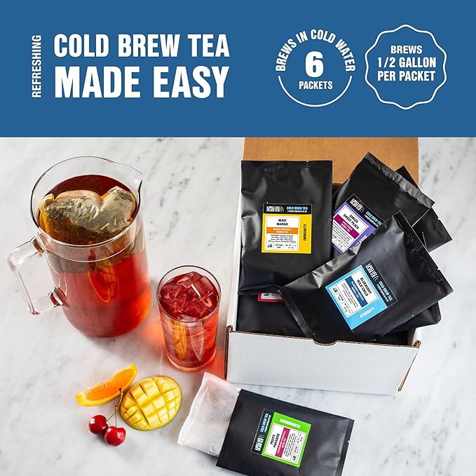 Tiesta Tea - 6-Pack Cold Brew Variety, Loose Leaf, Medium to Non-Caffeinated, Assorted Tea Sample Set, Cold Brew Packets, Each Makes a 64oz Pitcher (Pack of 6)