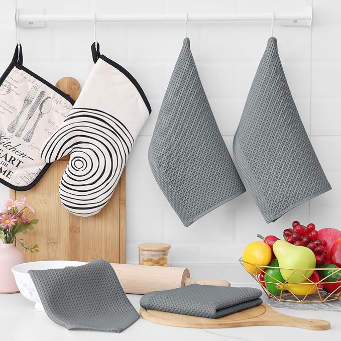 Homaxy 100% Cotton Waffle Weave Kitchen Dish Cloths, Ultra Soft Absorbent Quick Drying Dish Towels, 12 x 12 Inches, 6-Pack, Grey