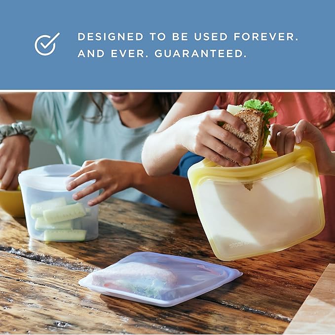 Stasher Premium Silicone Reusable Food Storage Bags, 4-Pack, Endangered Seas, Multi-Use Food Storage Bags, Lunch Bag, Travel Containers, BPA Free, Leak-free, Dishwasher-Safe, Eco-friendly