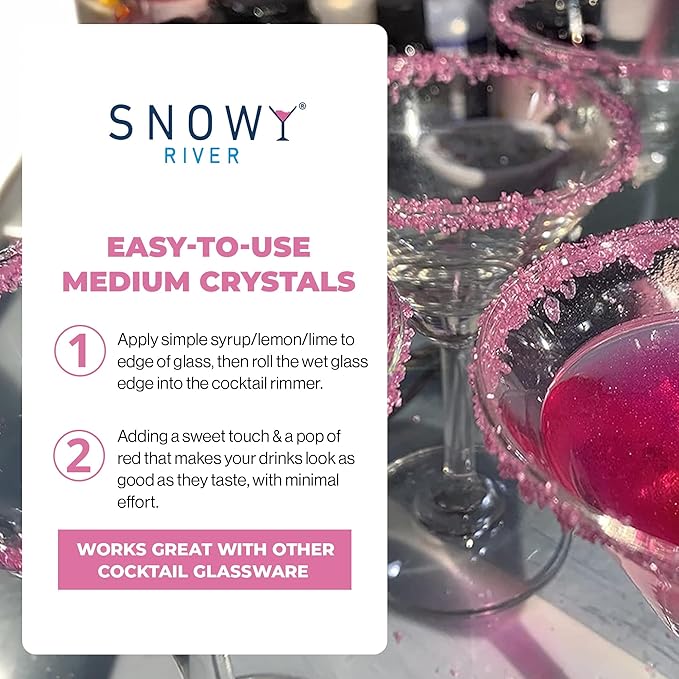 Snowy River Pink, Cocktail & Margarita Sugar Rimmer - Vibrant Color Glass Rimming Sugar with Medium Crystal Texture - 16oz