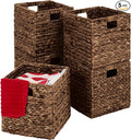 Best Choice Products 12x12in Pack of 5 Cube Storage Baskets, Water Hyacinth Multipurpose Collapsible Organizers, Handwoven Laundry Totes for Laundry, Living Room, Kids Room & Nursery - Brown