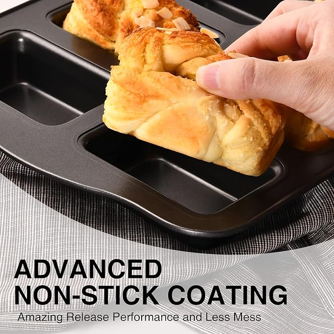 HONGBAKE Mini Loaf Baking Pans, Nonstick Small Cornbread Pan, Tiny Banana Bread Pan, Heavy Duty Carbon Steel Brownie Tin, 8-Cavity, Dark Grey