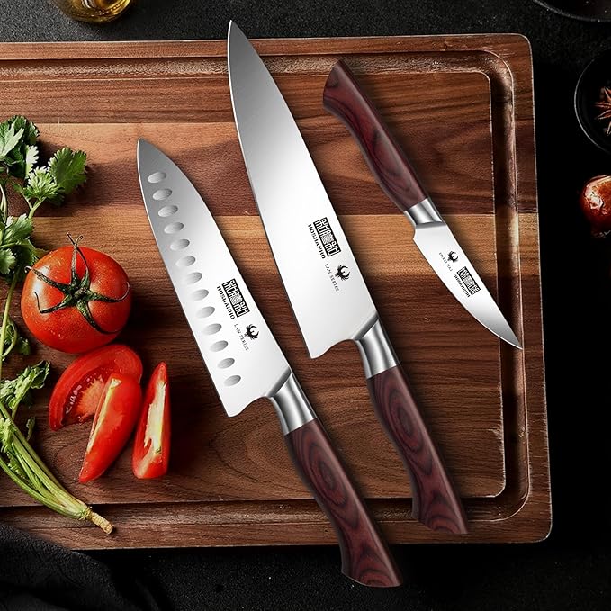 HOSHANHO 3-Piece Kitchen Knife Set, Ultra Sharp Chef/Santoku/Paring Knives,Professional High Carbon Steel Knives with Ergonomic Handle, Ideal Cooking Gift Set