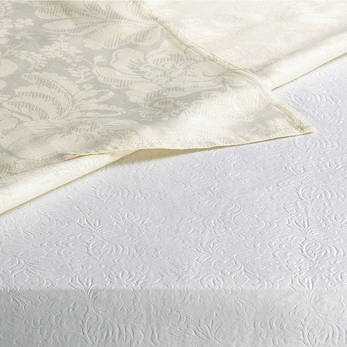 Home Bargains Plus Quilted Heavy Duty Table Pad Protector with Flannel Backing, Cut to Fit, Heat Resistant, Wipe Clean, Protects Table from Spills and Scratches, White, 52” x 144” Rectangle