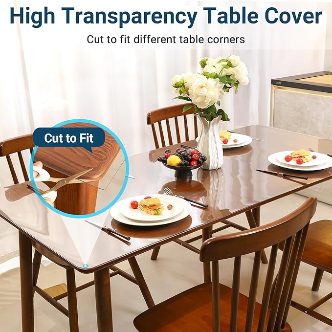 Clear Round Table Cover Protector 40 Inch, 1.5mm Transparent Plastic Table Protector Waterproof, Anti-Scratch Clear Desk Mat for Office Desktop Dresser Dining Table, FDA Compliant