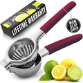 Zulay Kitchen Lemon Squeezer Stainless Steel with Premium Heavy Duty Solid Metal Squeezer Bowl and Food Grade Silicone Handles - Large Manual Citrus Press Juicer and SS Lime Squeezer (Cranberry)