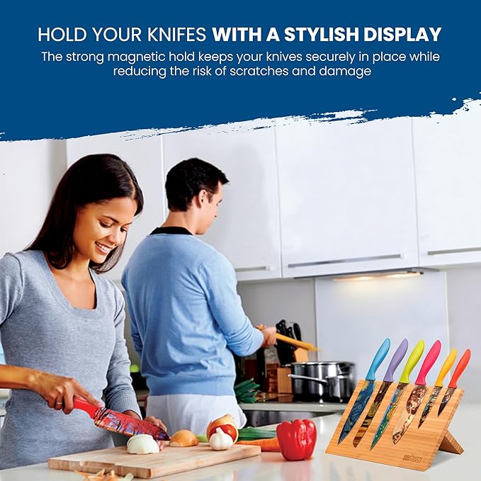 Chef’s Vision Magnetic Knife Block - Bamboo - Stylish Kitchen Magnetic Knife Holder - Elegant Free Standing Knife Display - Ideal for Colorful Knives - Sleek Kitchen Décor - Knife Block without knives