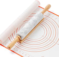 WORHE Marble Rolling Pin with Non-Stick Silicone Mat & Wood Base, 16.9-Inch Heavy Weight Dough Roller for Pizza Crust, Cookies, Pasta, Fondant, Pastry Polished Non-Stick Surface White (WH076)