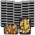 Klex 32 Oz, 150 Sets Meal Prep Containers with Airtight Lids, BPA Free, Reusable Plastic Food Container, 32 oz, Rectangular, Black/Clear, 150 Sets