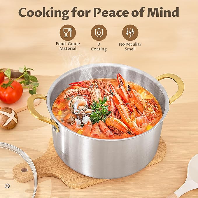 BEZIA 6 Quart Fully-Clad 3-Ply Stainless Steel Stockpot, Soup Pot with Lid, Even Heat Distribution, Cooking Pot with Sturdy Handles, Compatible with All Cooktops, Perfect for Soups & Stews, Silver
