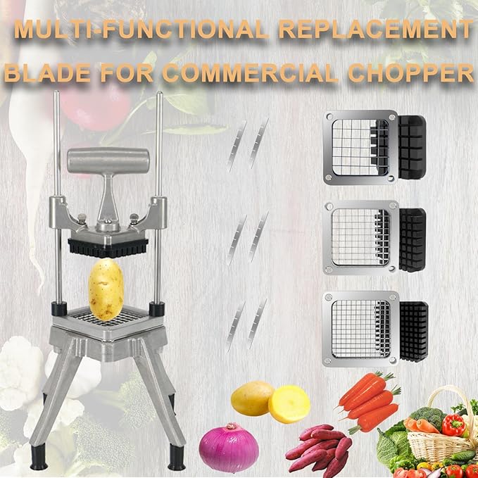 1/4‘’Replacement Chopper Blade,Commercial Vegetable Chopper Dicer Stainless Steel Blade and Pusher Block for Fruit Cutting Machine Tomato onion French Fries Cutter