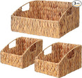 Ollieroo Natural Water Hyacinth Storage Baskets, Handwoven Wicker Storage Bins with Built-in Handles, Storage Container Baskets for Shelves, Bedroom, Bathroom, Laundry Room or Kitchen(Set of 3)
