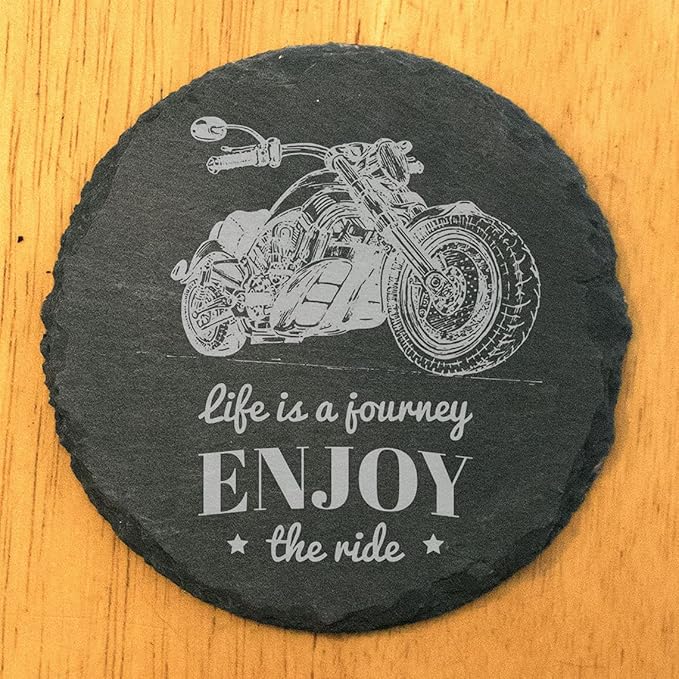 The Open Road Awaits: Motorcycle Coasters with Inspirational Quote - Round Slate - Set of 6