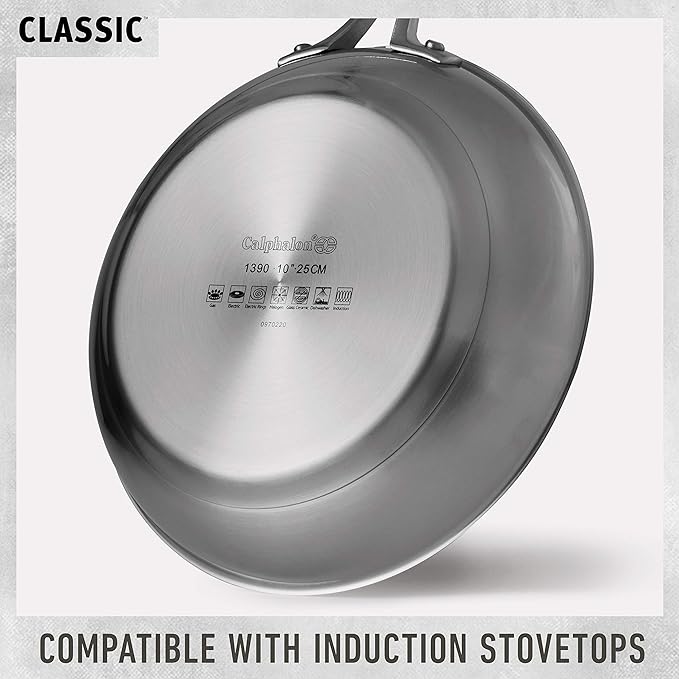Calphalon Classic Stainless Steel Cookware Set, 10-Piece, Impact-Bonded Aluminum Base, Stay-Cool Handles