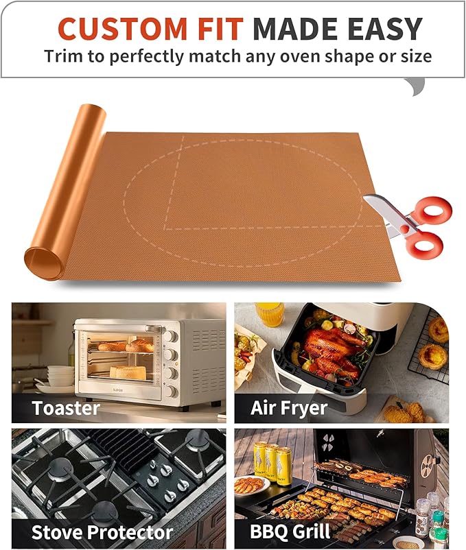 Oven Liners for Bottom of Oven - 4 Pack Large Heavy Duty Oven Mats, 17"x 25" Reusable Matt Liner for Electric, Gas, Toaster Ovens & Grills, BPA & PFOA Free, Kitchen Essentials, Copper