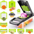 15-in-1 Vegetable Chopper & Mandoline Slicer by Global Digitronix – BPA-Free Veggie Cutter with Stainless Steel Blades, Onion Chopper & Food Dicer, Fruit & Vegetable Slicer – Black & Green
