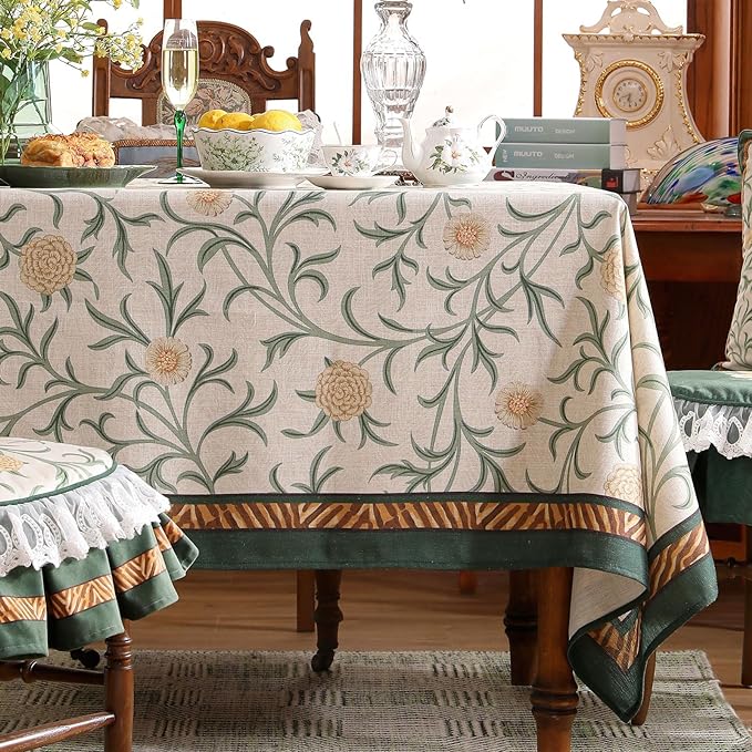 patdrea Designer French Linen Table Cloth for Rectangle Table,Vintage Fall Decorative Tablecloth,Floral Decoration Cover for Kitchen Dining Christmas,Tea Party,Thanksgiving,55"x79"-Littledaisy