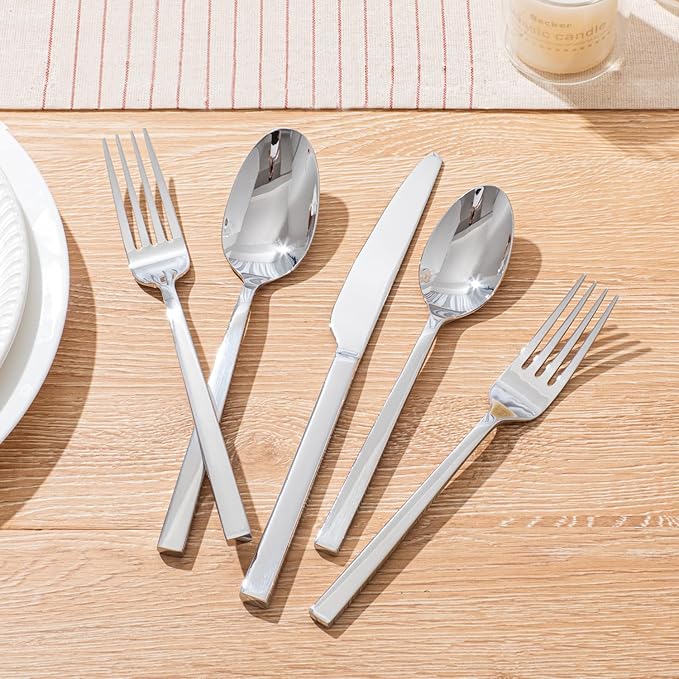 KINGSTONE Silverware Set, 60-Piece Flatware Cutlery Set Premium Stainless Steel, Service for 12, for Kitchen, Home, Wedding, Party, Mirror Polished and Dishwasher Safe