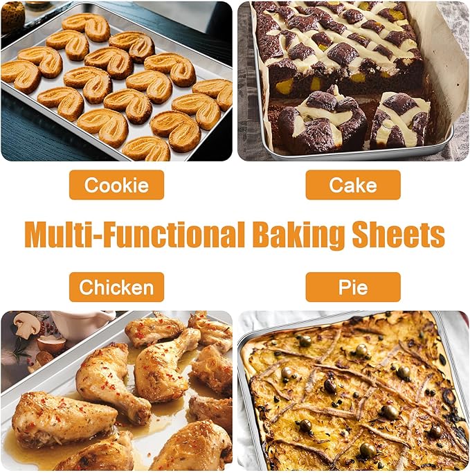 TeamFar Baking Sheet Set of 3, 16/12.5/10.5 Inch Stainless Steel Cookie Sheets Baking Pans, Metal Oven Baking Tray for Cooking Roasting Serving, Non-Toxic & Mirror Finish & Dishwasher Safe
