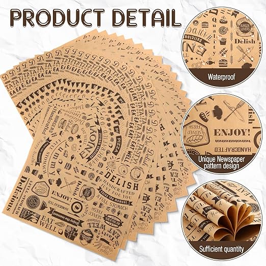 3000 Pcs 12 x 12 Inch Deli Wax Paper Sheets Grease Resistant Tray Basket Liners Newsprint Paper Water and Grease Proof Sandwich Wrapping Square Hot Dog Wrappers for Food Baking (Brown)