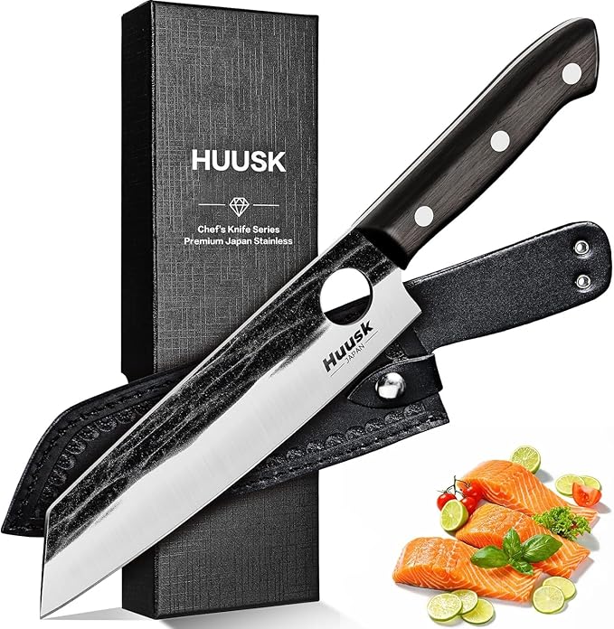Huusk Kiritsuke Knife Japanese, Gyuto Knife, Japanese Chef Knives with Full Tang Handle, Hand Forged Kitchen Knives for Sushi, Meat, Fruits and Vegetables, Gift for Dad