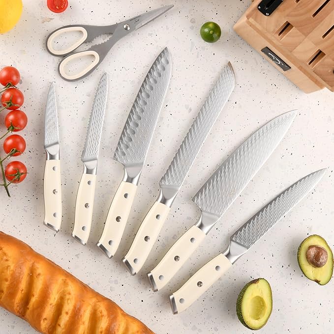 NANFANG BROTHERS Damascus Knife Sets, 10 Pieces for Kitchen with Block, Kitchen Knife Set with Block, ABS Ergonomic Handle for Chef Knife Set and Kitchen Shear