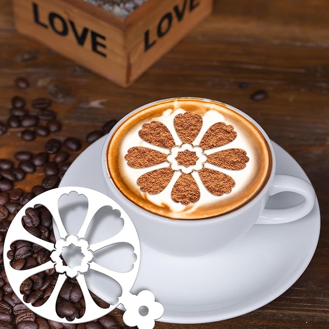 Mandala Flower Coffee Stencils - 25 Pcs Stencils for Cookies Sourdough Bread Decor, Reuable Template for Crafts Floral Design