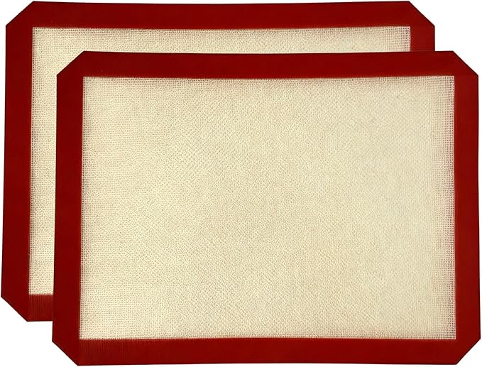 Silicone Baking Mat, 2 Pack Reusable Baking Silicone Mat, Non stick Baking Mat Biscuit Slices Oven Baking Mat 16.5 x 11.6, Red