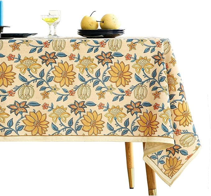 ISAENNE Designer Bohemian Floral Tablecloth Rectangular,Linen Colorful Table Cloth,Wrinkle Resistant Decor Tablecloths for Dining Thanksgiving Kitchen Party Christmas,55"*87"-Estevan B