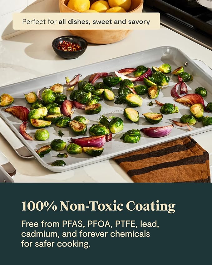 Caraway Non-Stick Ceramic Baking Sheet - Naturally Slick Ceramic Coating - Non-Toxic, PTFE & PFOA Free - Perfect for Baking, Roasting, and More - Large (18" x 13") - Marigold