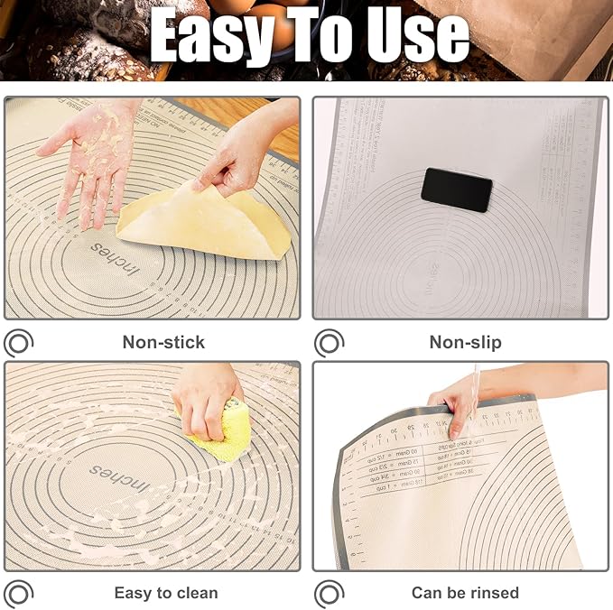 Silicone Pastry Mat 34x26 Inch - Nonstick Baking Mat Perfect for Dough, Pastry, Pie Crust, Fondant, Bread, Cookies, Pasta, Pizza