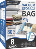 8 Jumbo Vacuum Storage Bags, Space Saver Bags Compression Storage Bags for Comforters and Blankets, Vacuum Sealer Bags for Clothes Storage, Hand Pump Included