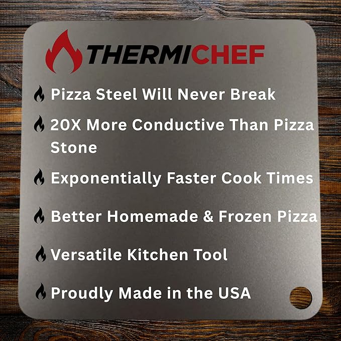 ThermiChef 14" by 20" Pizza Steel (3/8" Deluxe Thickness) - Multipurpose Cooking Steel for Ovens & Grills - Made in the USA