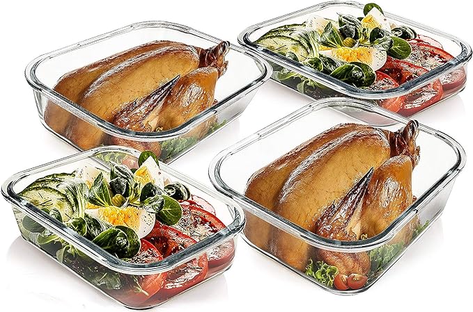 [80 oz & 36 oz]Extra Large Glass Food Storage/Baking Containers Set with Lids, 2 Pack 80 oz(10 cup)&2 Pack 36 oz (4.5 cup)Airtight Glass Container,Microwave,Oven,Freezer and Dishwasher, White