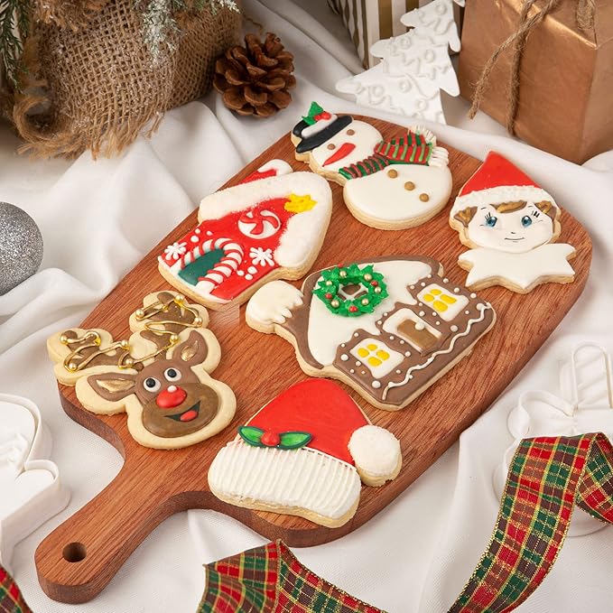 Flycalf Christmas Cookie Cutters House Shapes with Plunger Stamps Holiday PLA Baking Accessories Cutter Molds Gifts Decorative Party 3.5" Kitchen Cake Supplies
