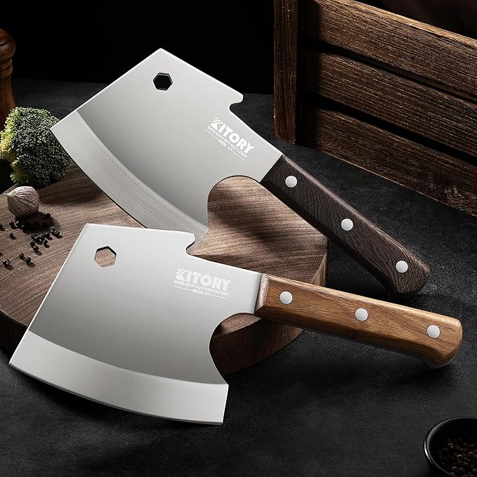 Kitory Meat Cleaver, Heavy Duty Bone Chopper Cleaver Knife, Full -Tang Axes Shape Super thick Blade, Bone Breaker, Butcher’s Kitchen Knife for Meat Cutting, Black Wenge Wood Handle -2025 Gifts