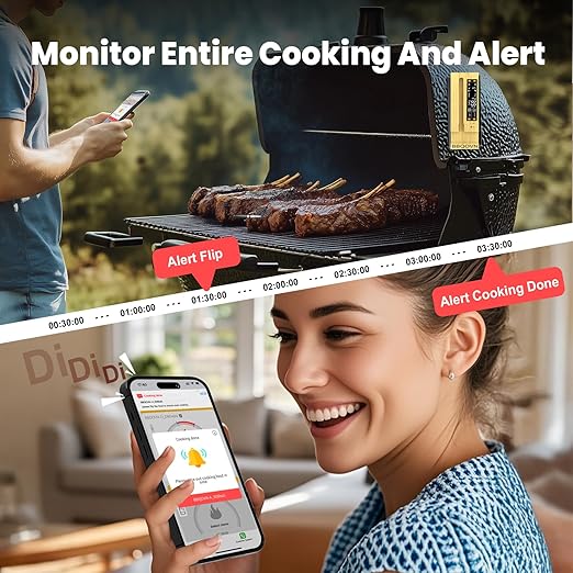 Sub-1g WiFi Wireless Meat Thermometer Unlimited Range with Digital Smart Base 7 NIST Certified Sensors with Ambient Temp Monitor for BBQ, Grill,Oven, Smoker (1, Purple, Small)