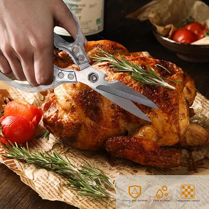 Heavy Duty Sharp Kitchen Scissors, Dishwasher Safe, Cooking Shears for Meat, Chicken, Fish, Poultry, Herb, Bread (Blade Gold)