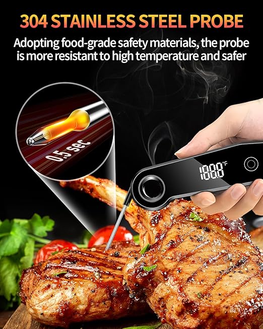 2025 Upgrade Meat Thermometer Digital for Cooking, 0.5s Instant Read Food Thermometer, ±0.5 ℉ Accuracy Kitchen Thermometer, Large LED Display, IP67 Waterproof for Grill, BBQ, Oven, Brewing, Baking