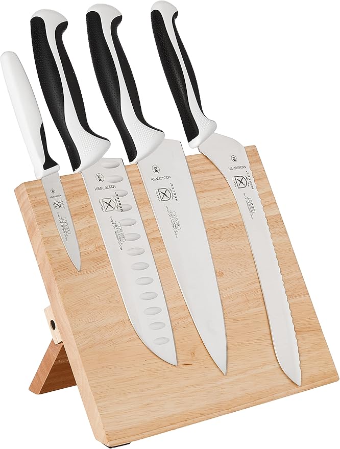 Mercer Culinary Millennia 5-Piece Magnetic Board Set, Rubberwood, White Handles